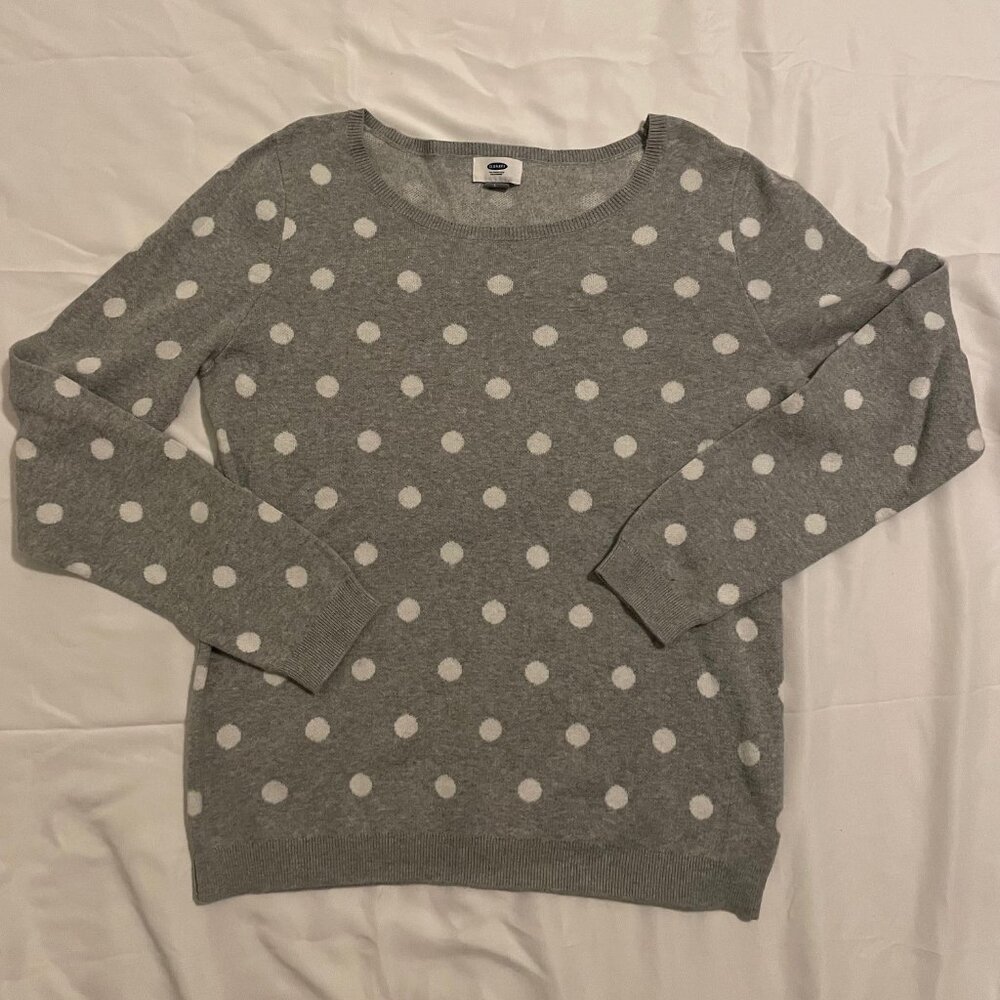 Old Navy Grey/White Polka Dot Sweater - Large